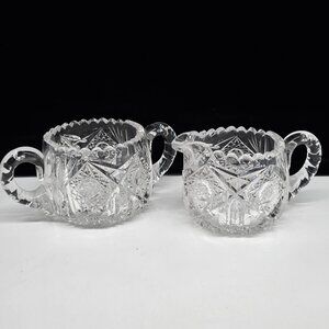 American Brilliant Cut Crystal Cream & Sugar Bowl Detailed Cut Design